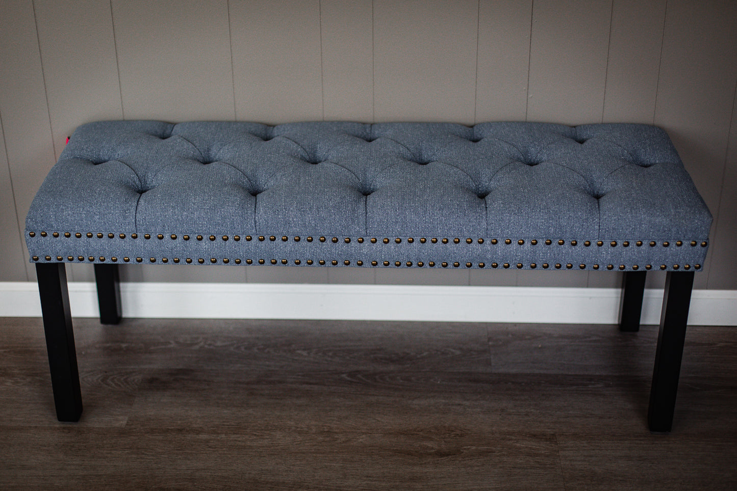 Cui Liu Designs Cora Upholstered Tufted Bench with Silver Nailhead