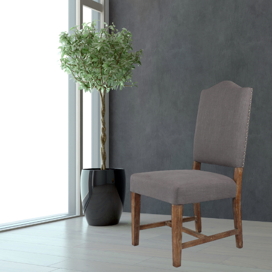 Upholstered dining chairs with discount dark wood legs