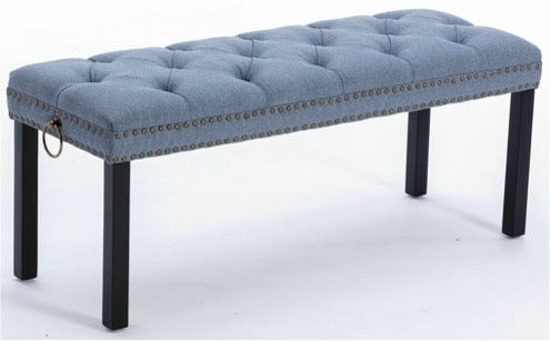 Cui Liu Designs Cora Upholstered Tufted Bench with Silver Nailhead