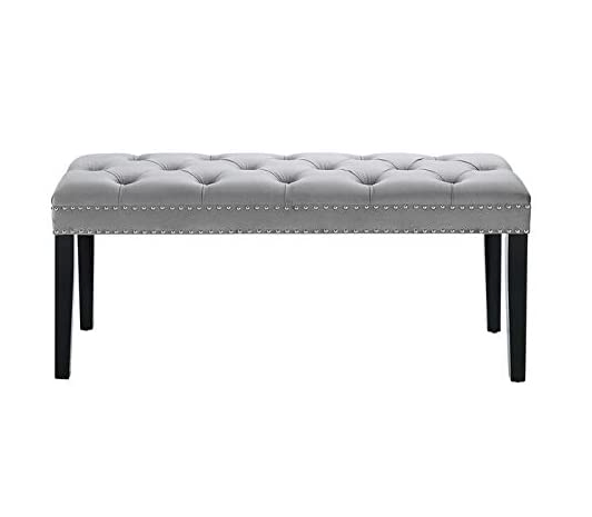 Cui Liu Designs Cora Upholstered Tufted Bench with Silver Nailhead