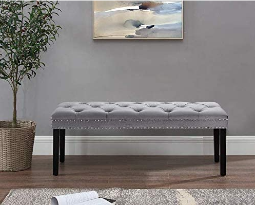 Cui Liu Designs Cora Upholstered Tufted Bench with Silver Nailhead