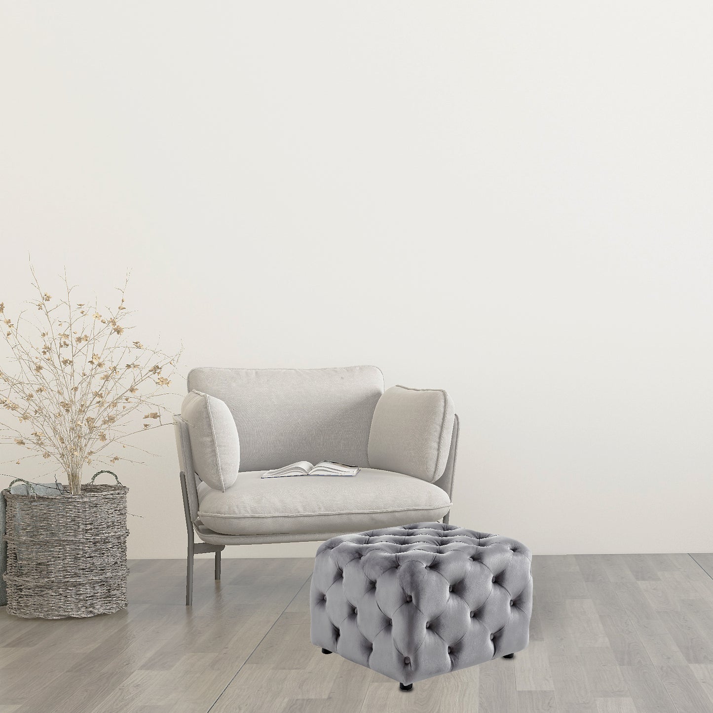 Cui Liu Everly Velvet Tufted Ottoman