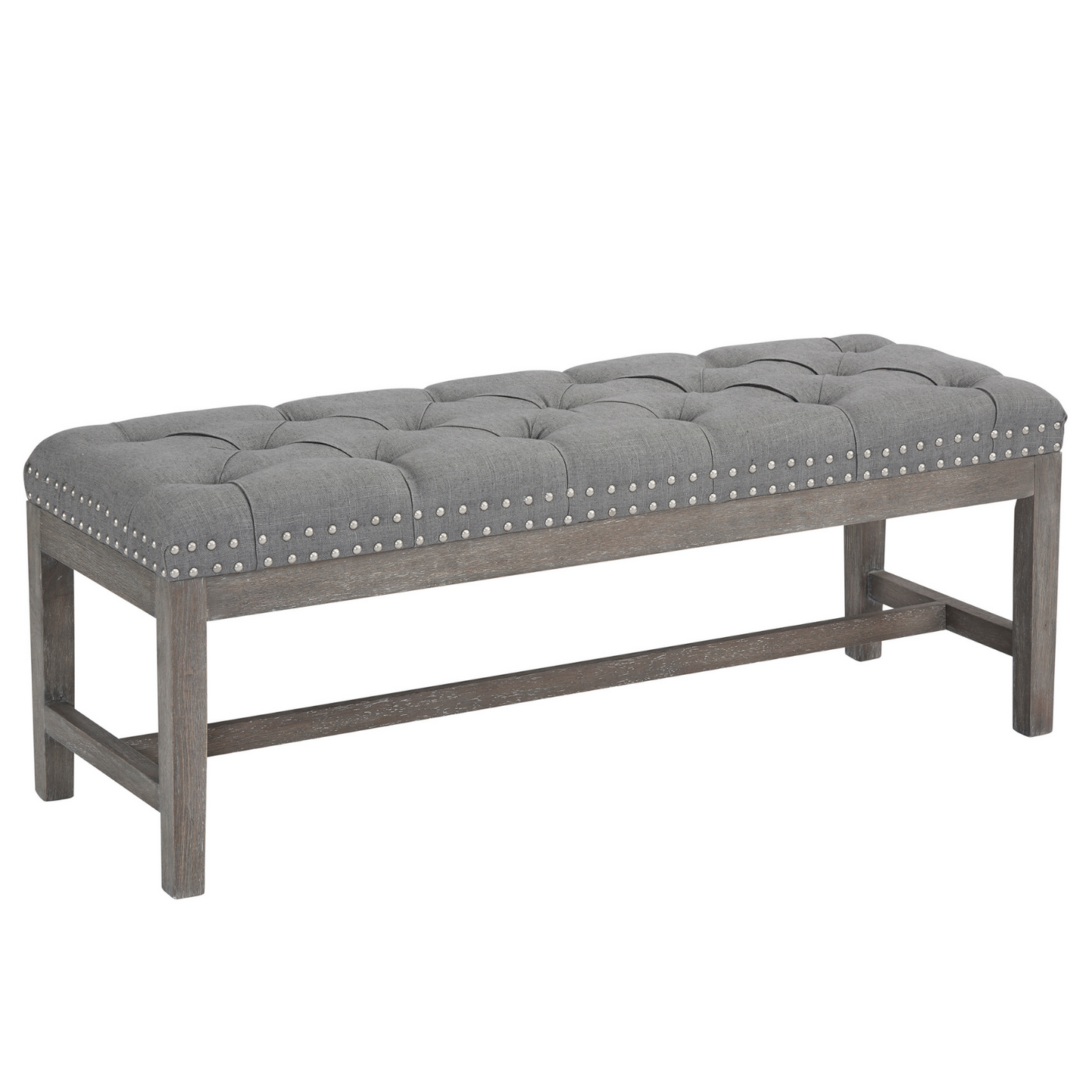 Cui Liu Province Linen Tufted Upholstered Bench Distressed Wood Legs with Nailhead Traditional Coastal Contemporary 46" Long