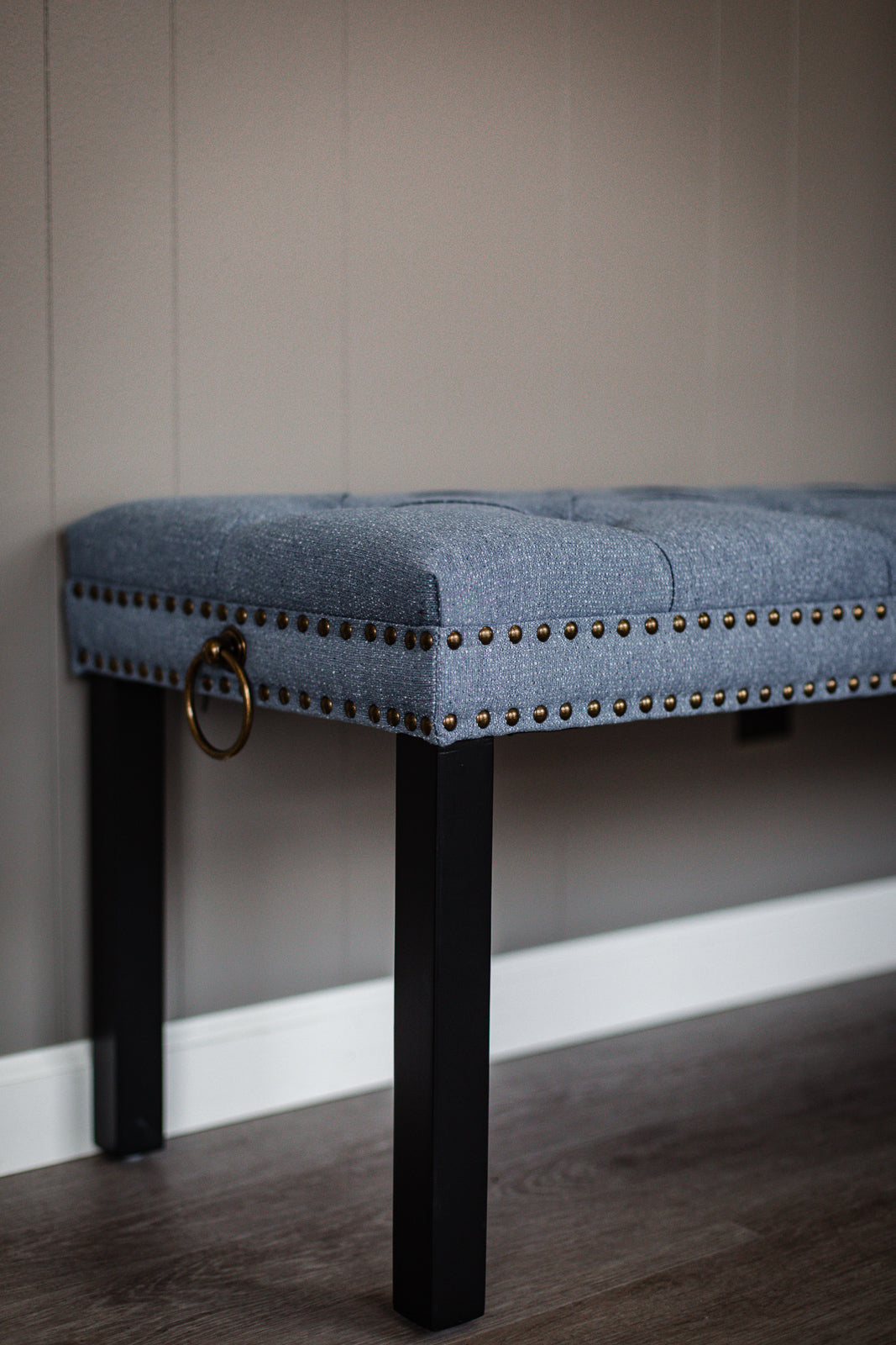 Cui Liu Designs Cora Upholstered Tufted Bench with Silver Nailhead