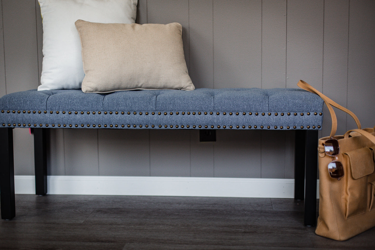 Cui Liu Designs Cora Upholstered Tufted Bench with Silver Nailhead