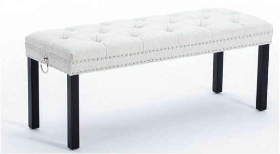 Cui Liu Designs Cora Upholstered Tufted Bench with Silver Nailhead