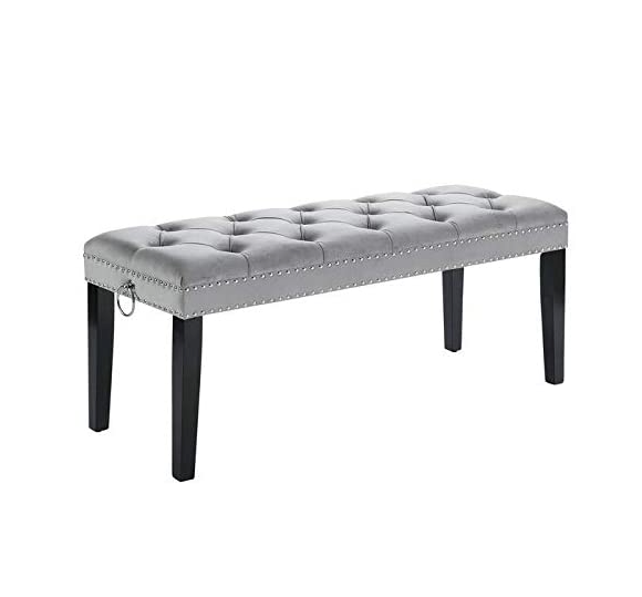Cui Liu Designs Cora Upholstered Tufted Bench with Silver Nailhead