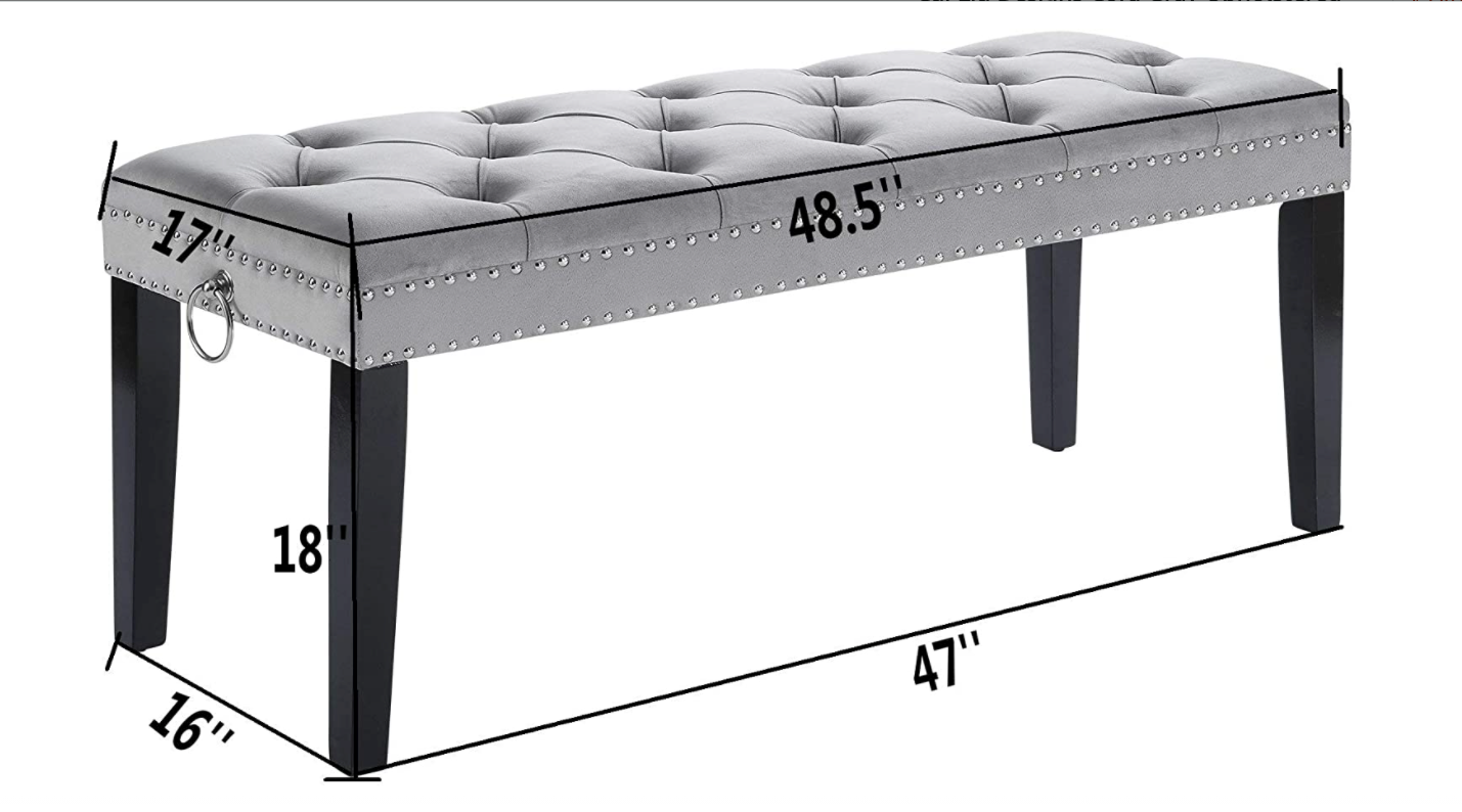 Cui Liu Designs Cora Upholstered Tufted Bench with Silver Nailhead