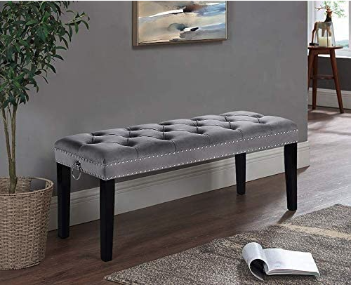 Cui Liu Designs Cora Upholstered Tufted Bench with Silver Nailhead