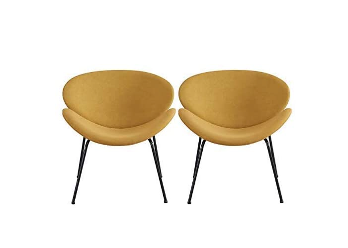 Cui Liu Amura Accent Chair Set of 2 Soft Plush Fabric Retro Designer Chairs with Matte Black Legs Mid Century Living Room Chairs