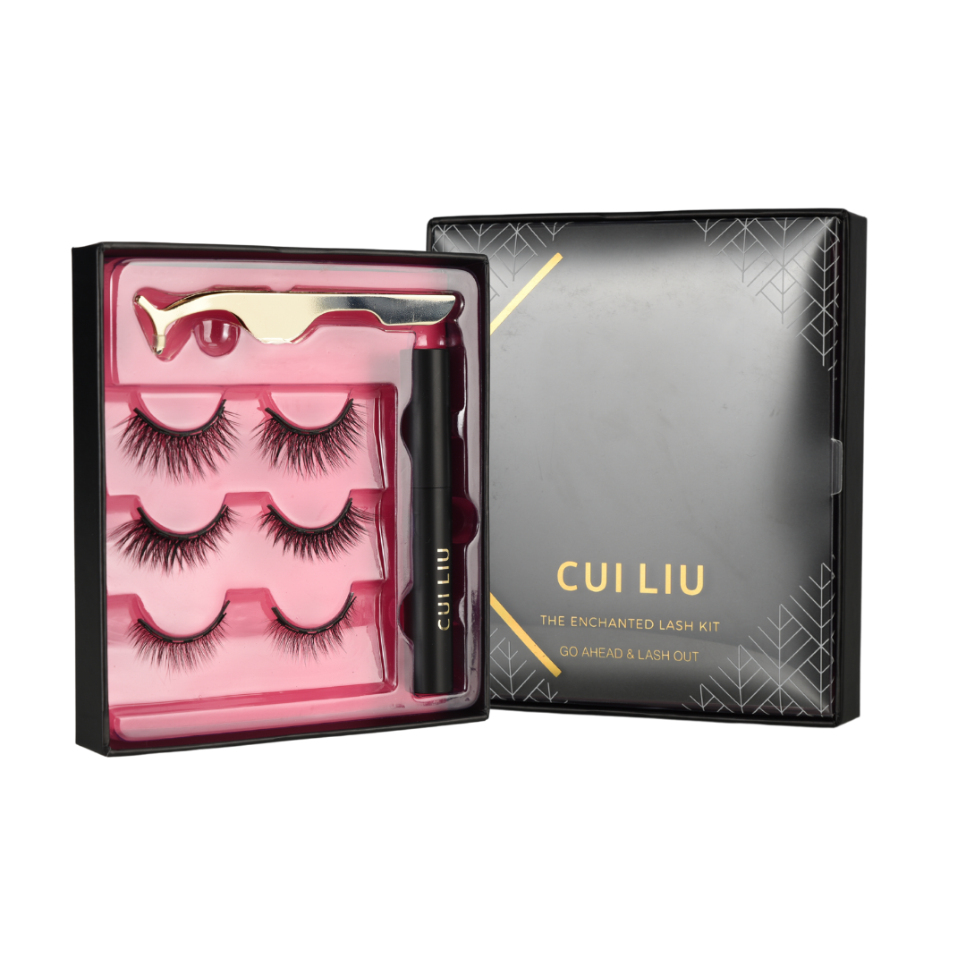 Cui Liu Magnetic Lash Kit with Eyeliner - Set of 3 Natural, Glam and Dramatic Lashes - Easy Application Tweezers Included